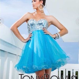 Stunning Aqua & Silver Cocktail Formal Dress, Sz 2